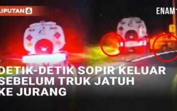 VIDEO: Detik-Detik Sopir Lompat Keluar Sebelum Truk Solar Jatuh ke Jurang