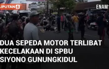 VIDEO: Dua Sepeda Motor Terlibat Kecelakaan di SPBU Siyono Gunungkidul