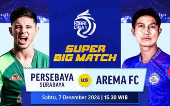 Jadwal BRI Liga 1 2024/2025, 7-9 Desember: Persebaya Surabaya vs Arema FC