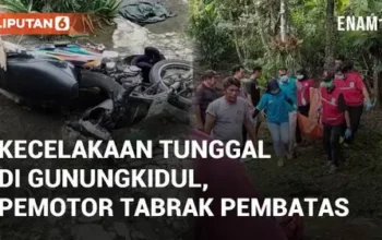 VIDEO: Viral Kecelakaan Tunggal di Gunungkidul, Pemotor Tabrak Pembatas Jalan